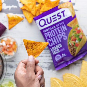 Quest Tortilla Protein Chips, Loaded Taco, Gluten Free, Pack of 12 & Peanut Butter Chocolate Chip Protein Cookies, Keto, Pack of 1 Bundle