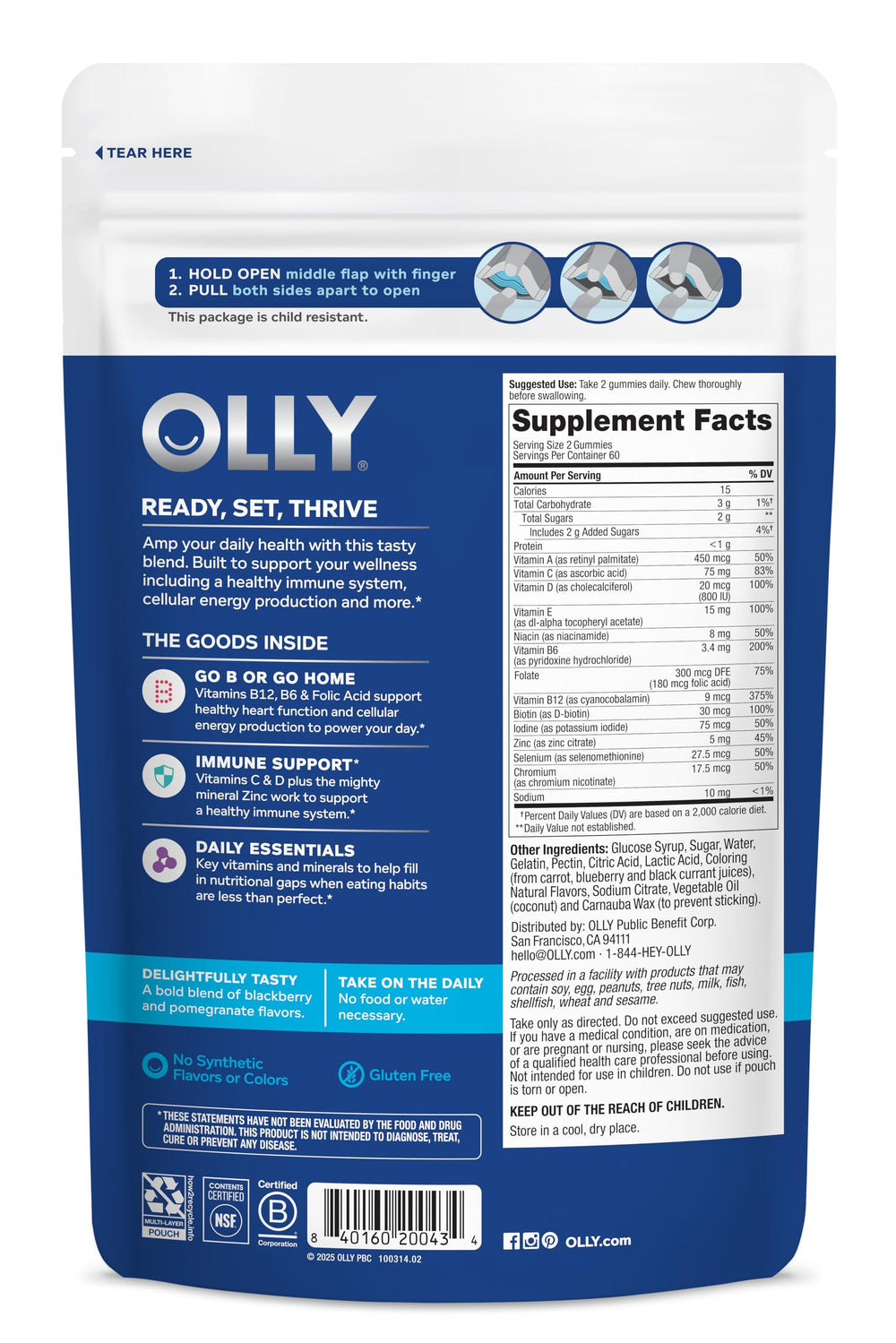 OLLY Men's Multivitamin Gummy, Vitamins A, C, D, E, B, Zinc, Blackberry Flavor, 45 Day Supply - 90 Count