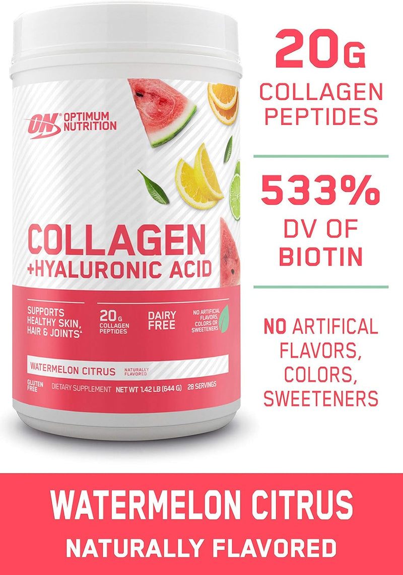Collagen Peptides Powder By Optimum Nutrition, Vitamin C & D for Immune Support, 20g Hydrolyzed Collagen with Hyaluronic Acid, Watermelon Citrus, 28 Servings, Supports Healthy Skin, Hair & Joints