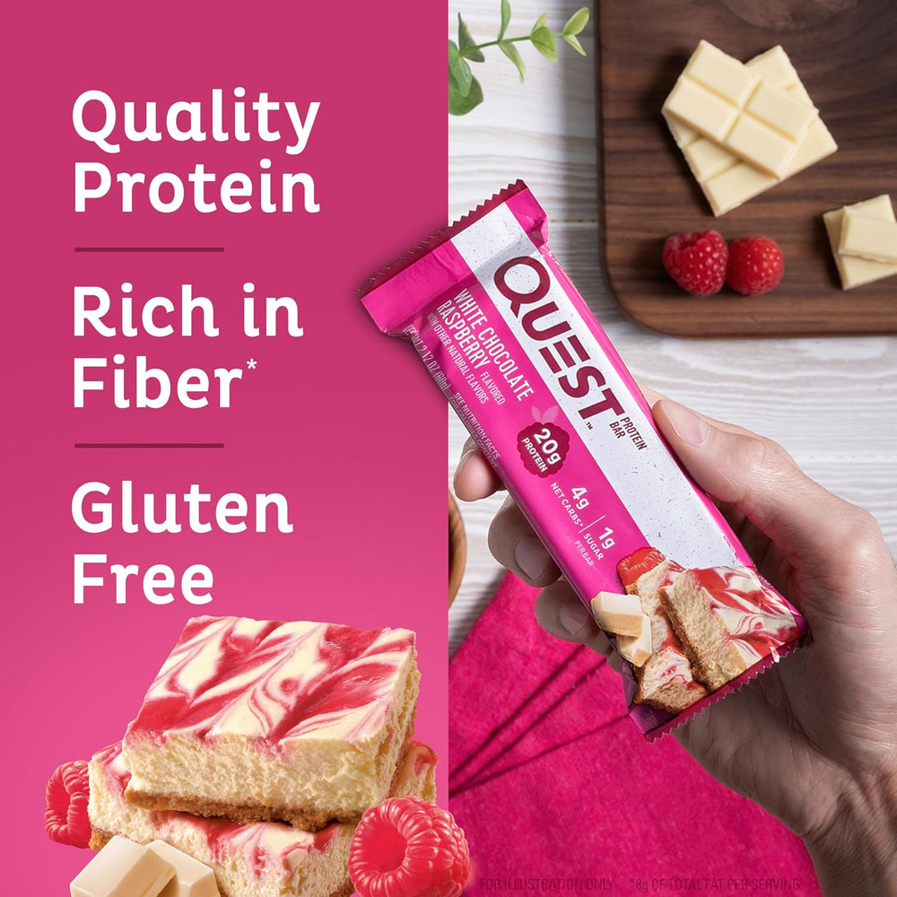 Quest Cookies & Cream and White Chocolate Raspberry Protein Bars Bundle, 18-20g Protein, 1g Sugar, Gluten Free, Keto Friendly, 12 Count