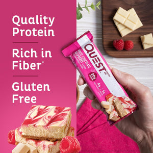 Quest Cookies & Cream and White Chocolate Raspberry Protein Bars Bundle, 18-20g Protein, 1g Sugar, Gluten Free, Keto Friendly, 12 Count