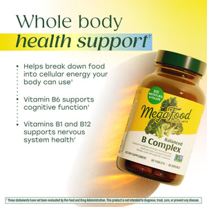 MegaFood Balanced B Complex - B Complex Vitamin Supplement, 8 B Vitamins including Vitamin B6, Vitamin B12, Folate, Biotin & more, Supports Cellular Energy Production, Vegan, Gluten Free - 30 Tablets