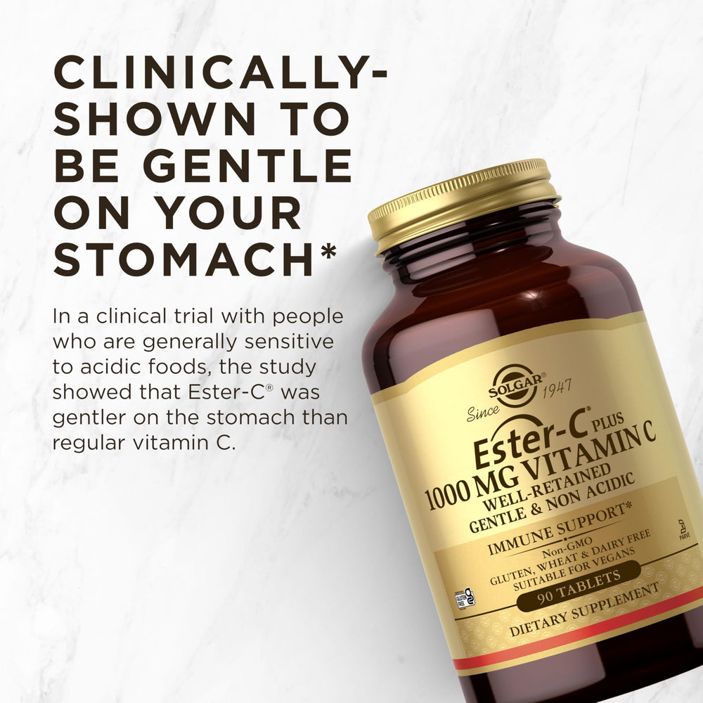 Solgar Ester-C Plus 1000 mg Vitamin C (Ascorbate Complex), 60 Tablets - Gentle On The Stomach & Non Acidic - Antioxidant & Immune System Support - Non GMO, Vegan, Gluten-Free, Kosher - 60 Servings