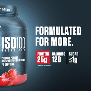 Dymatize ISO100 Hydrolyzed Protein Powder, 100% Whey Isolate Protein, 25g of Protein, 5.5g BCAAs, Gluten Free, Fast Absorbing, Easy Digesting, Strawberry, 5 Pound