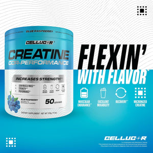 Cellucor Creatine Powder, Blue Raspberry Flavor - Increases Strength, Lean Muscle Mass & Endurance, Micronized Creatine for Fast Absorption, 5g Creatine per Serving, 50 Servings