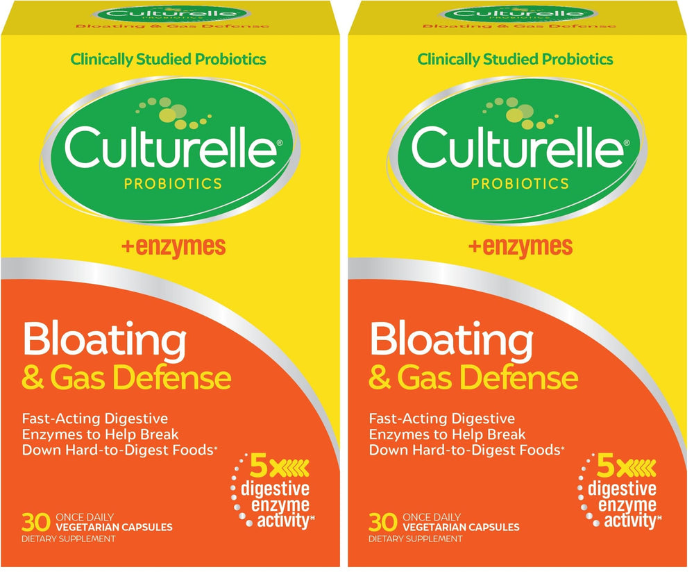 Culturelle Bloating & Gas Defense, Digestive Enzymes & Probiotics for Digestive Health, 30 Capsules, Supports Occasional Indigestion & Discomfort