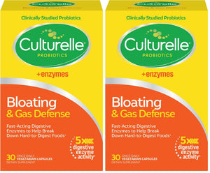 Culturelle Bloating & Gas Defense, Digestive Enzymes & Probiotics for Digestive Health, 30 Capsules, Supports Occasional Indigestion & Discomfort