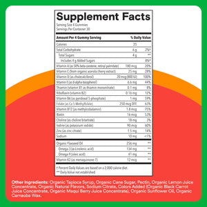 SmartyPants Organic Kids Multivitamin Gummies: Omega 3 (ALA), Vitamin D3, C, Vitamin B12, B6, A, K & Zinc for Immune Support, Biotin, Vegetarian, Three Fruit Flavors, 120 Count (30 Day Supply)