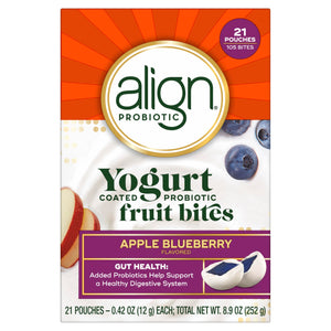 Align Probiotic, Kids Yogurt Coated Probiotic Fruit Bites, Added Probiotics Help Support Kids' Digestive Health, Apple Blueberry Flavored, 21 Individually Wrapped Pouches, 105 Bites