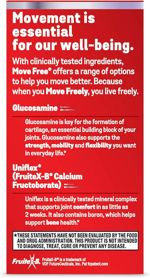 Move Free Advanced Glucosamine Chondroitin + Calcium Fructoborate Joint Support Supplement, Supports Mobility Comfort Strength Flexibility & Bone - 200 Tablets (100 servings)*