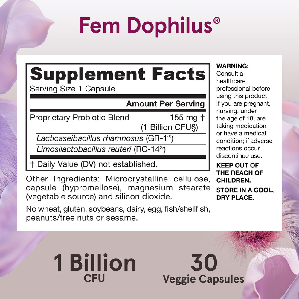 Jarrow Formulas Fem-Dophilus Probiotics 1 Billion CFU with 2 Science-Backed Strains, Dietary Suppl for Vaginal and Urinary Tract Supp,60 Veggie Caps,Up to a 60 Day Supply, Shelf-Stable,12 Packs