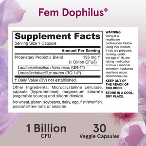 Jarrow Formulas Fem-Dophilus Probiotics 1 Billion CFU with 2 Science-Backed Strains, Dietary Suppl for Vaginal and Urinary Tract Supp,60 Veggie Caps,Up to a 60 Day Supply, Shelf-Stable,12 Packs