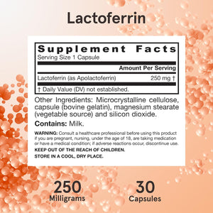 Jarrow Formulas Lactoferrin 250 mg - Immune-Supporting Glycoprotein - for Healthy Immune System Support & Iron Absorption - Freeze Dried - Gluten Free - Non-GMO - 60 Capsules (Servings), Pack of 12