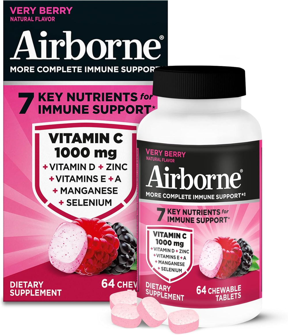 Airborne Berry Chewable Tablets, 64 count - 1000mg of Vitamin C - Immune Support Supplement