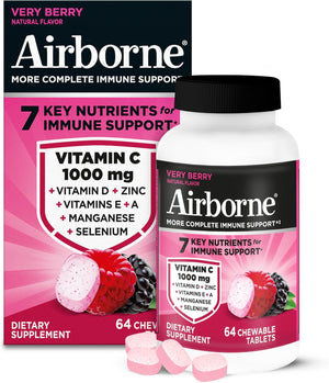 Airborne Berry Chewable Tablets, 64 count - 1000mg of Vitamin C - Immune Support Supplement