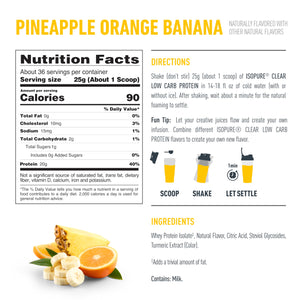 Isopure Clear Whey Isolate Protein Powder, Lactose Free, Gluten Free, Naturally Flavored, Pineapple Orange Banana, 20g Protein Per Serving, 1.9 Lb, 36 Servings (Packaging May Vary)