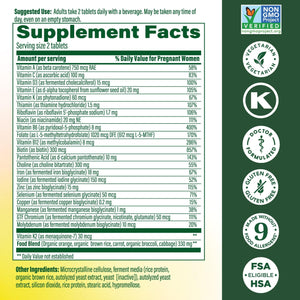 MegaFood Baby & Me 2 Prenatal Vitamin and Minerals - Vitamins for Women - with Folate (Folic Acid Natural Form), Choline, Iron, Iodine, and Vitamin C, Vitamin D and more - 120 Tabs (60 Servings)