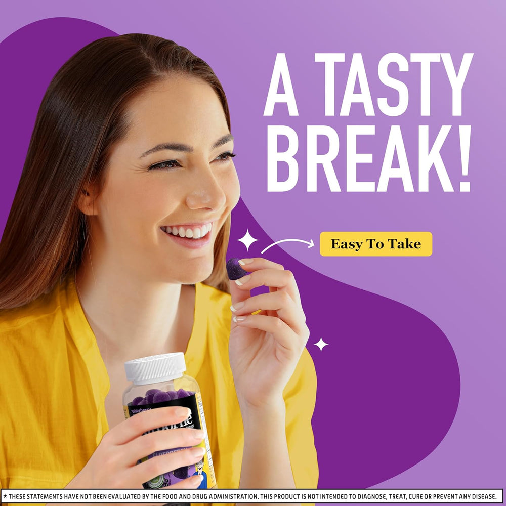 Airborne Elderberry + Zinc & Vitamin C Gummies for Adults, Immune Support Vitamin D & Zinc Gummies with Powerful Antioxidant Vitamins C D & E - 36 Gummies, Elderberry Flavor