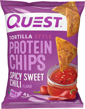 Quest Protein Chips, Cheddar & Sour Cream (Pack of 12) and Spicy Sweet Chili Tortilla Chips (Pack of 12)