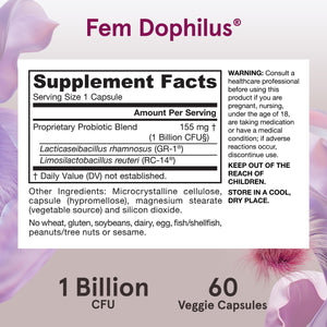 Jarrow Formulas Fem-Dophilus Probiotics 1 Billion CFU with 2 Science-Backed Strains, Dietary Suppl for Vaginal and Urinary Tract Supp,60 Veggie Caps,Up to a 60 Day Supply, Shelf-Stable,12 Packs