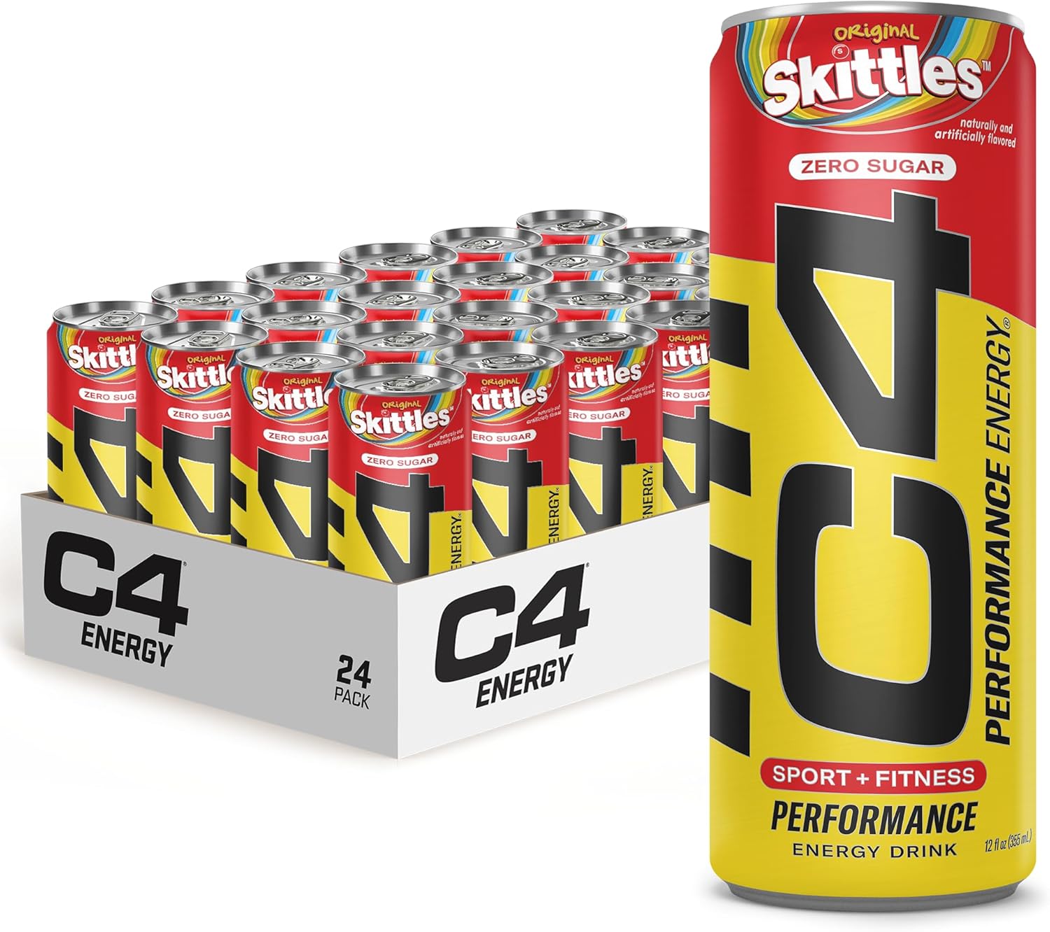 Cellucor C4 Energy Drink, SKITTLES™, Carbonated Sugar Free Pre Workout Performance Drink with no Artificial Colors or Dyes, 12 Oz, Pack of 24