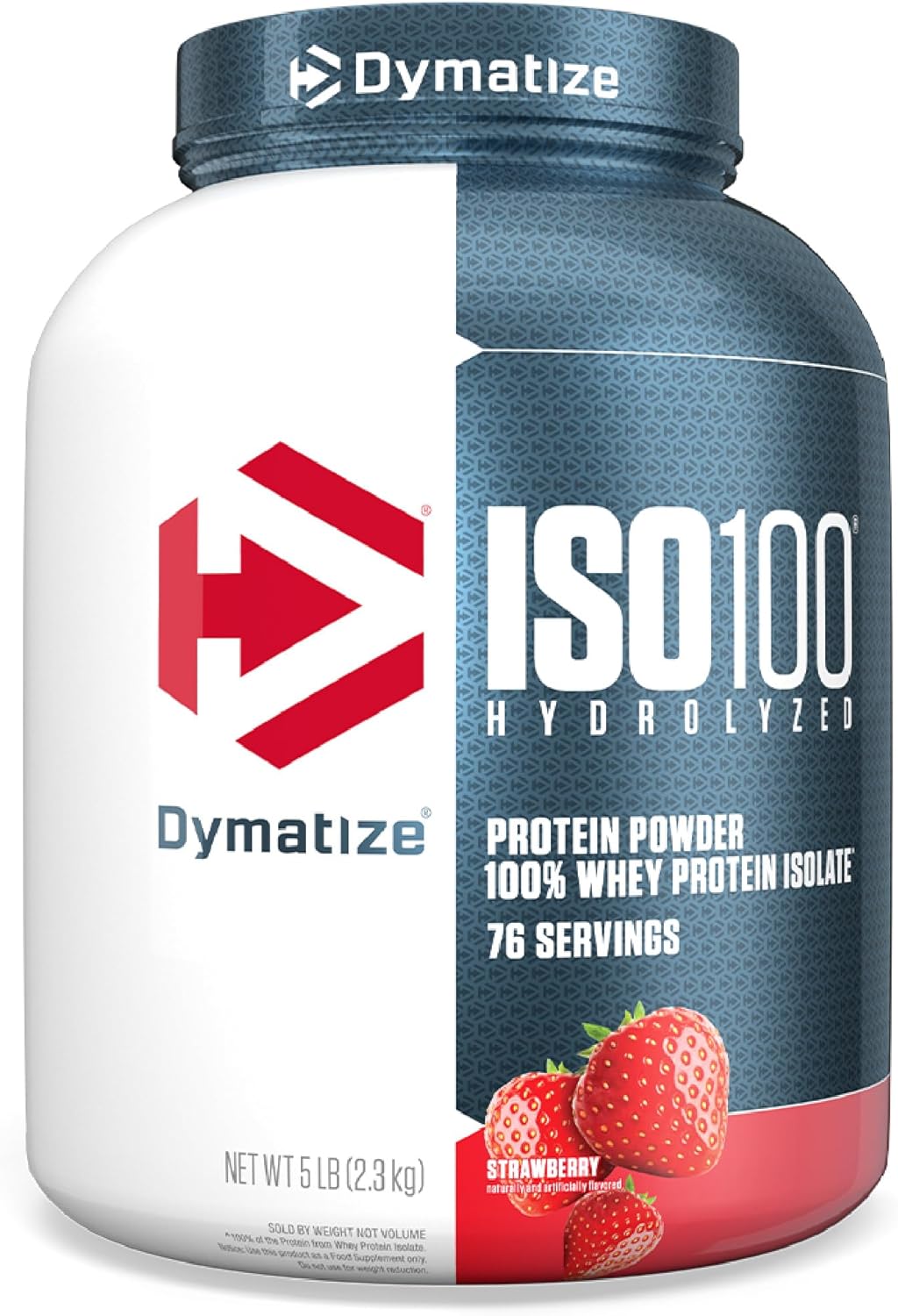 Dymatize ISO100 Hydrolyzed Protein Powder, 100% Whey Isolate Protein, 25g of Protein, 5.5g BCAAs, Gluten Free, Fast Absorbing, Easy Digesting, Strawberry, 5 Pound
