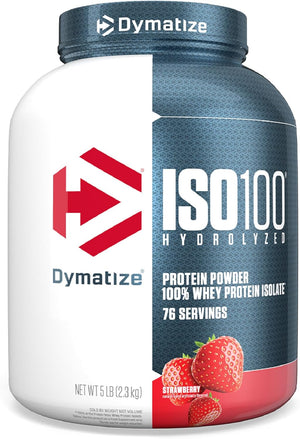 Dymatize ISO100 Hydrolyzed Protein Powder, 100% Whey Isolate Protein, 25g of Protein, 5.5g BCAAs, Gluten Free, Fast Absorbing, Easy Digesting, Strawberry, 5 Pound