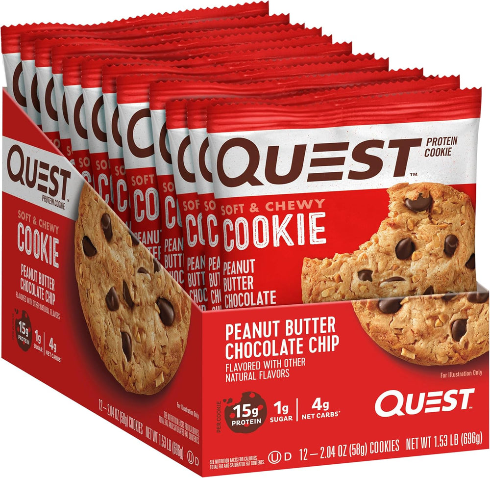 Quest Double Chocolate Protein Bars & Peanut Butter Chocolate Chip Protein Cookie Bundle, 12 Count Each