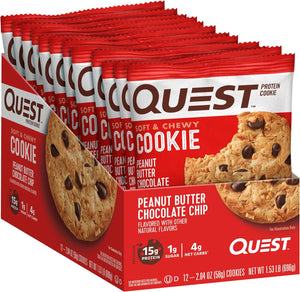 Quest Double Chocolate Protein Bars & Peanut Butter Chocolate Chip Protein Cookie Bundle, 12 Count Each