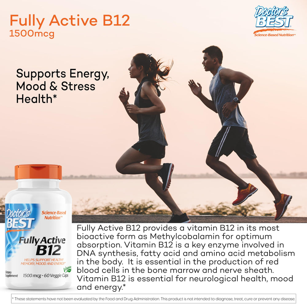 Doctor's BEST Fully Active B12 1500 mcg, Non-GMO, Vegan, Gluten Free, Supports Healthy Memory, Mood and Circulation, 60 Count (Pack of 2)