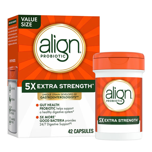 Align Probiotic Extra Strength, Probiotics for Women and Men, #1 Doctor Recommended Brand‡, 5X More Good Bacteria^ to Help Support a Healthy Digestive System*, 21 Capsules (Packaging May Vary)