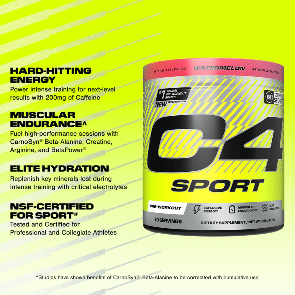 Cellucor C4 Sport Pre Workout Powder - NSF Certified for Sport - Elite Hydration - 200mg Caffeine + Creatine + Beta-Alanine - Electrolytes and Energy Supplement - Watermelon, 20 Servings