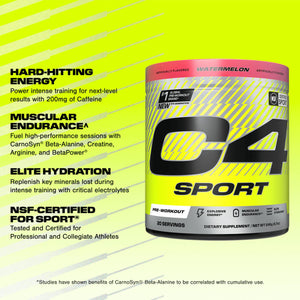Cellucor C4 Sport Pre Workout Powder - NSF Certified for Sport - Elite Hydration - 200mg Caffeine + Creatine + Beta-Alanine - Electrolytes and Energy Supplement - Watermelon, 20 Servings
