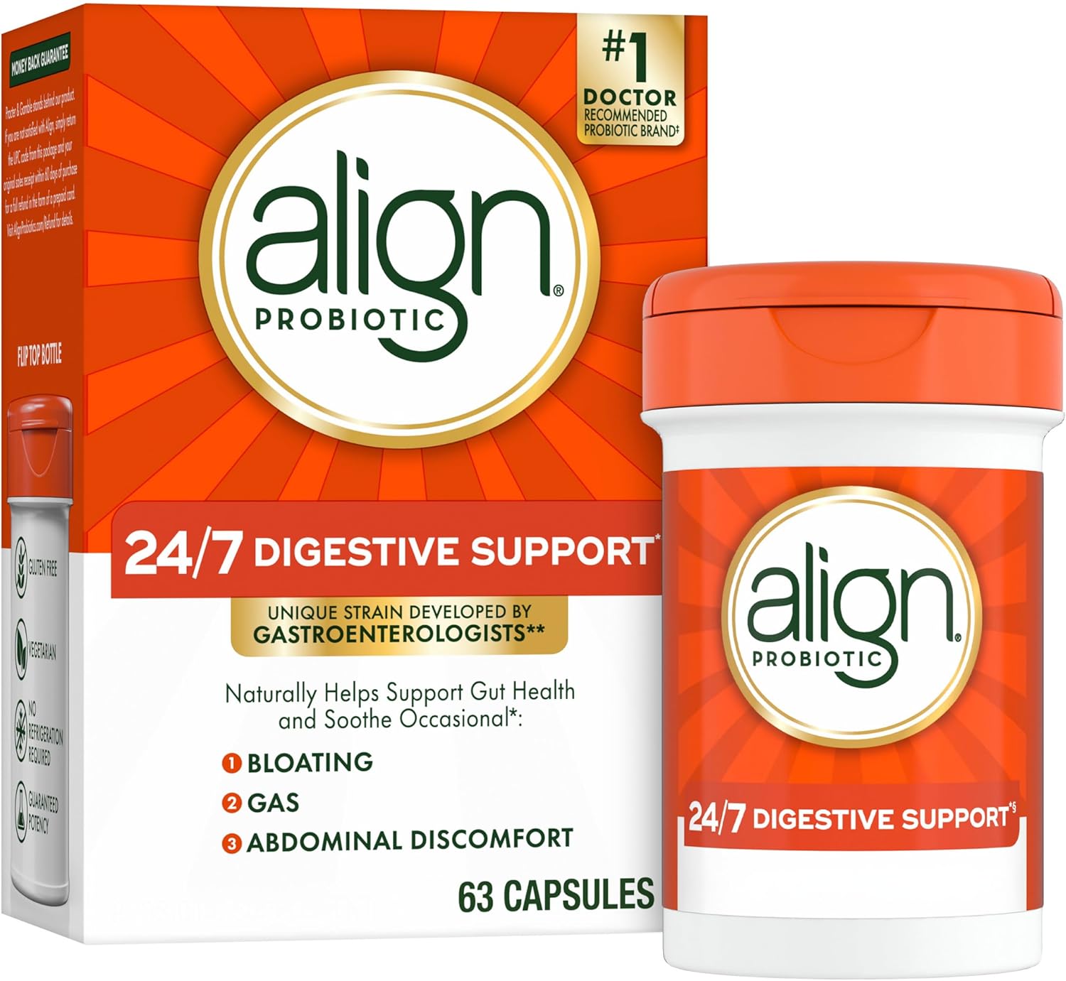 Align Probiotic, Probiotics for Women and Men, Daily Probiotic Supplement for Digestive Health*, #1 Recommended Probiotic by Doctors and Gastroenterologists‡, 63 Capsules