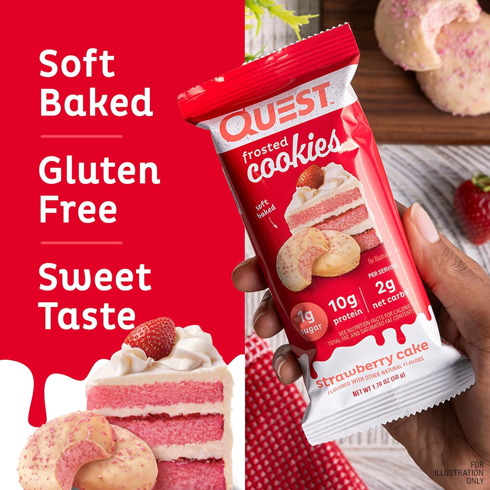 Quest Nutrition Frosted Strawberry Cake Cookies & Spicy Cheddar Cheese Crackers Bundle, 16 Cookies & 12 Bags