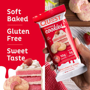 Quest Nutrition Frosted Strawberry Cake Cookies & Spicy Cheddar Cheese Crackers Bundle, 16 Cookies & 12 Bags
