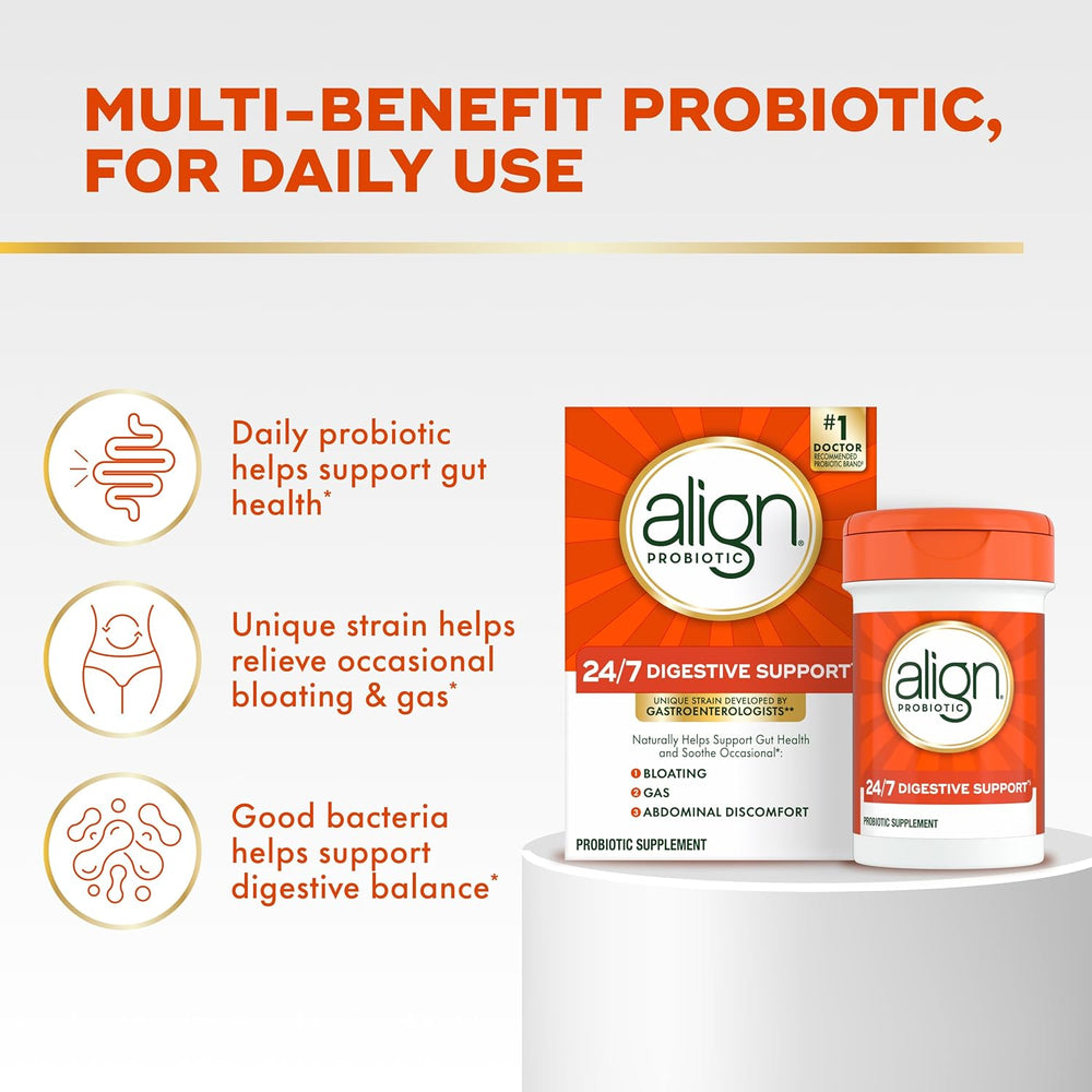 Align Probiotic, 24/7 Digestive Support*§, Probiotics for Women and Men, Probiotics for Digestive Health, Men and Womens Probiotic Capsules Help Relieve Occasional Bloating & Gas*, 28 Capsules