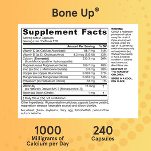 Jarrow Formulas BoneUp for Bone Density - Vitamin D3 and K2, Calcium Support, 240 Capsules, Provides Skeletal Nutrition, Up to 40 Days Supply