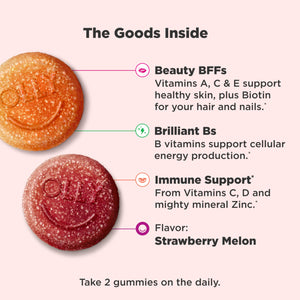 OLLY Teen Girl Multi Gummy, Healthy Skin and Immune Support*, Essential Vitamins, Biotin, Zinc, Chewable Multivitamin, Strawberry Melon Flavored, 50 Day Supply - 100 Count