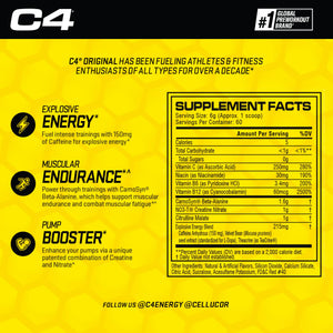 Cellucor C4 Original Pre Workout Powder Frozen Bombsicle Sugar Free Preworkout Energy for Men & Women 150mg Caffeine + Beta Alanine + Creatine - 30 Servings (Packaging May Vary)