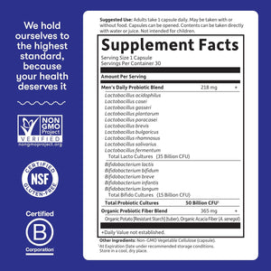 Garden of Life Probiotics for Men, Dr Formulated 50 Billion CFU 15 Probiotics for Digestive Health + Organic Prebiotic Fiber, Colon & Immune Support, Daily Gas Relief, Shelf Stable, 30 Capsules