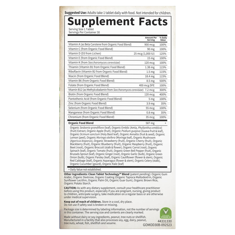 Garden of Life Once Daily Whole Food Multivitamin for Men, Organic Mens Vitamins & Minerals, Vitamin C, Zinc, Vegan, for Health & Well-Being, 60 Tablets