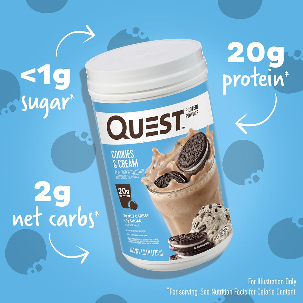 Quest Peanut Butter 23g & Cookies Cream 20g Protein Powders, Low Carb Gluten Free, 43 & 24 Servings