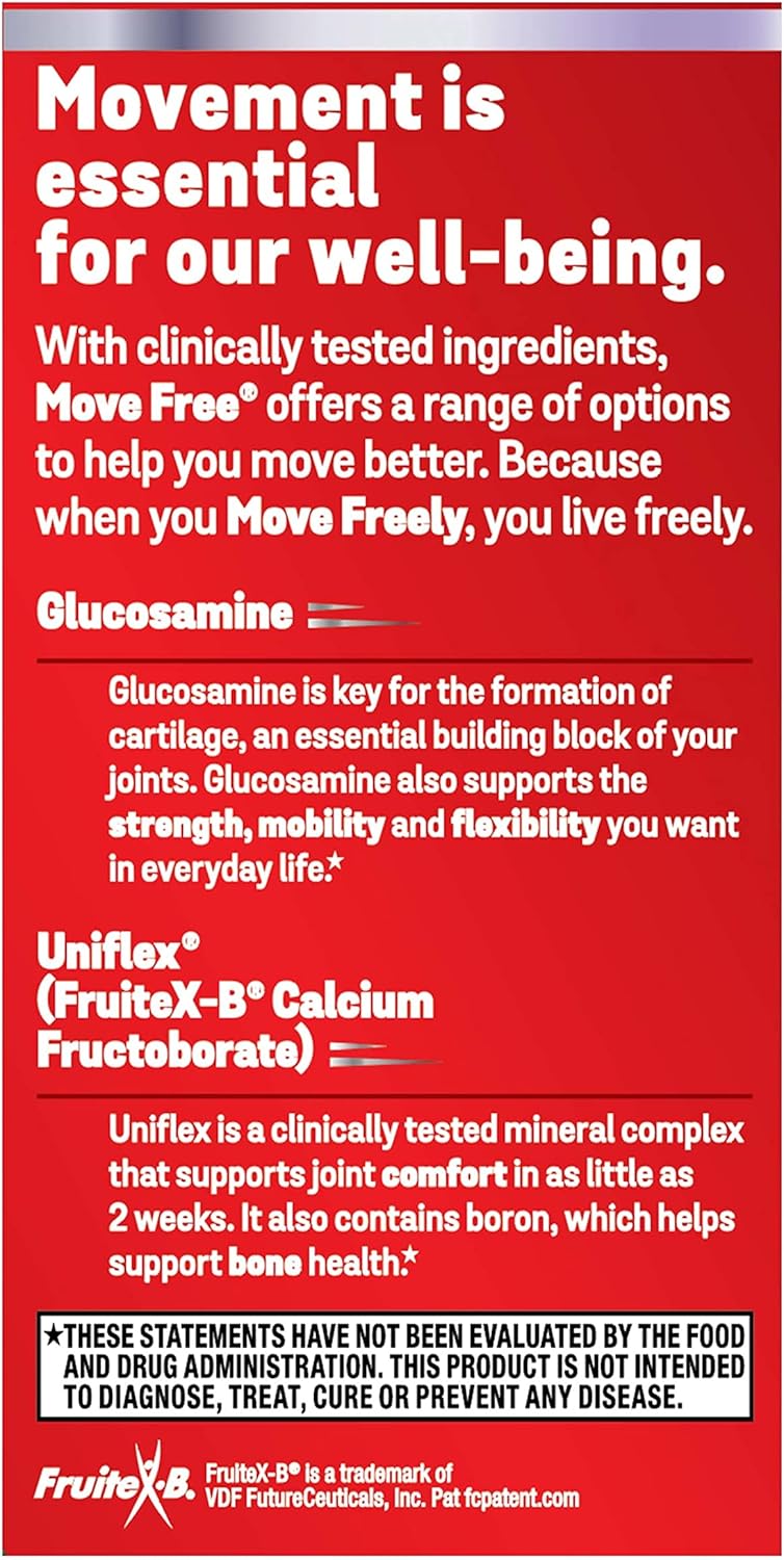 Move Free Advanced Glucosamine Chondroitin + Calcium Fructoborate Joint Support Supplement, Supports Mobility Comfort Strength Flexibility & Bone - 80 Tablets (40 servings)*
