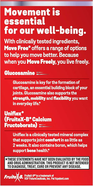 Move Free Advanced Glucosamine Chondroitin + Calcium Fructoborate Joint Support Supplement, Supports Mobility Comfort Strength Flexibility & Bone - 80 Tablets (40 servings)*