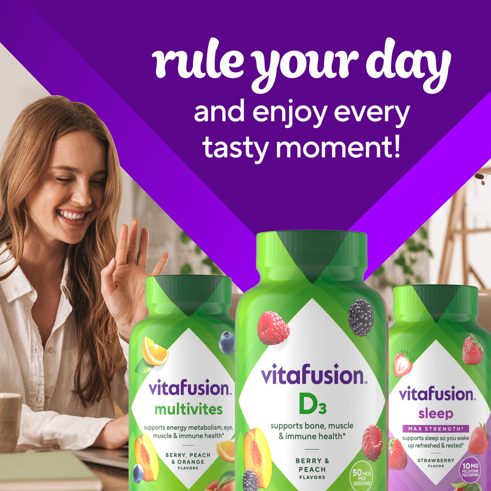 vitafusion Vitamin D3 Gummies, Bone and Immune Support, Peach, Blackberry, Strawberry Flavored, 50 mcg D3 Gummy Vitamin Supplement, 75 Day Supply, 150 Count