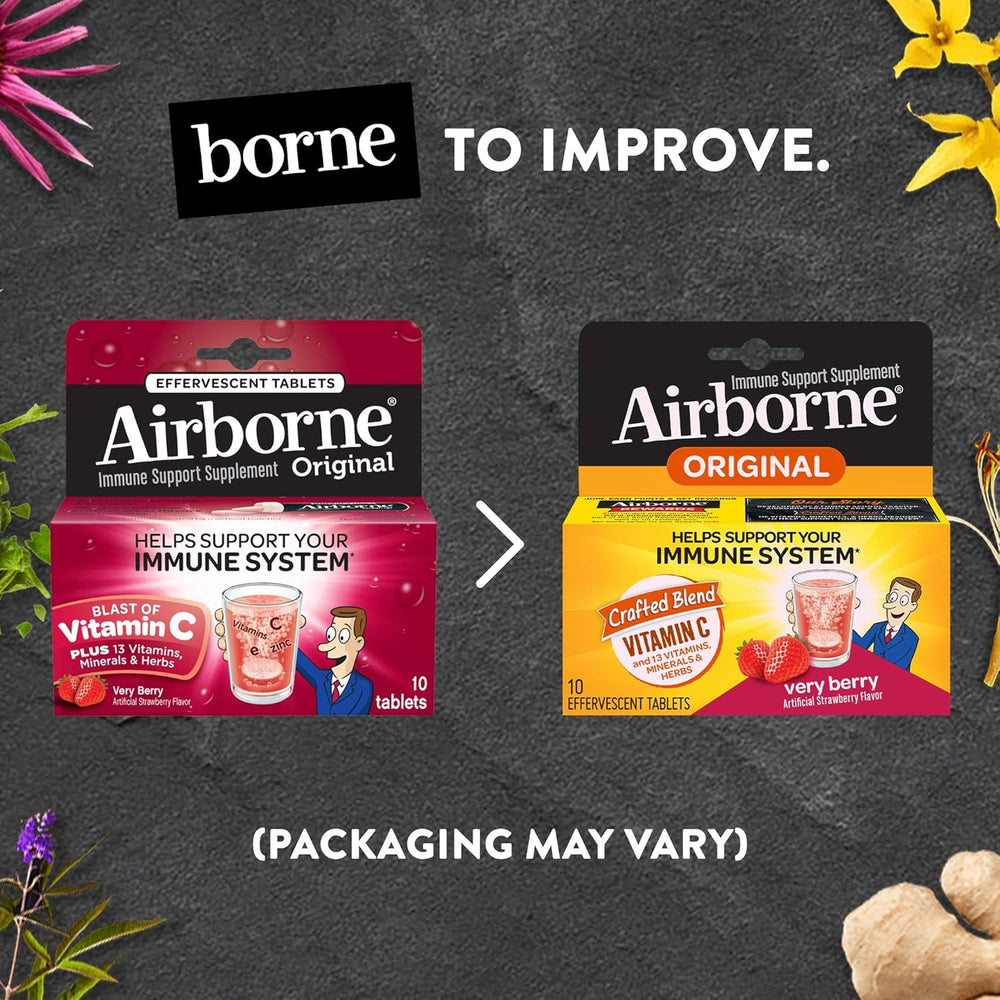 Airborne Very Berry Effervescent Tablets, 10 Count - 1000mg of Vitamin C - Immune Support Supplement (Packaging May Vary) (Pack of 3)