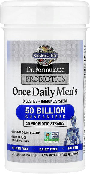 Garden of Life Probiotics for Men, Dr Formulated 50 Billion CFU 15 Probiotics for Digestive Health + Organic Prebiotic Fiber, Colon & Immune Support, Daily Gas Relief, Shelf Stable, 30 Capsules