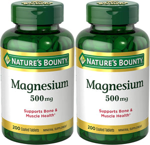 Nature's Bounty Magnesium Supplements 500mg Tablets, Support Bone & Muscle Health, 200 Count (Pack of 4)