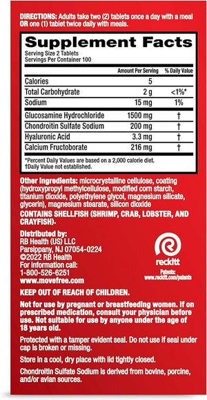 Move Free Advanced Glucosamine Chondroitin + Calcium Fructoborate Joint Support Supplement, Supports Mobility Comfort Strength Flexibility & Bone - 200 Tablets (100 servings)*